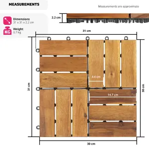 Outdoor Tiles Tabula - 20-piece set with click system, solid acacia wood  -  brown