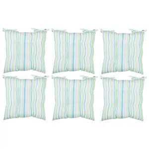 Set of 6 Blue Striped Cotton Indoor Outdoor Garden Furniture Dining Chair Seat Pad Cushions