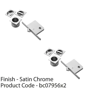 2 PACK - Complete Locking Sliding Pocket Door Pack Set- Satin Chrome - Square Thumbturn WC