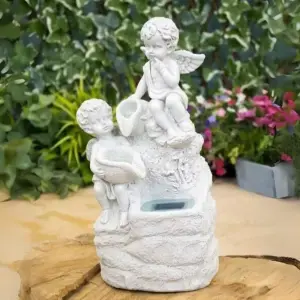 Solar Cherub Ornament Light Fountain Garden Decoration Stone Effect Statue