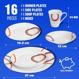 16pc Dinner Set Complete for Formal or Casual Dining - Includes Plates Bowls and Mugs - Dishwasher and Microwave Safe - Perfect