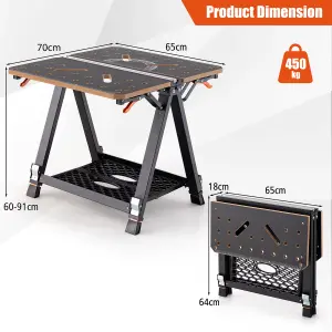 Costway 2-in-1 Folding Work Table & Sawhorse 8 Adjustable Heights Workbench Workstation