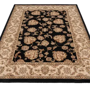 Gold Black Classical Oriental Floral Area Rug 200cm x 290cm