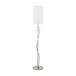 Floor Lamp Light Satin Nickel Aluminium Shade White Fabric Bulb E27 & LED 1x60W