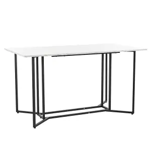 Unique Metal Frame Rectangular Dining Table in Modern Marble Pattern Kitchen Table with Adjustable Feet, White/Black