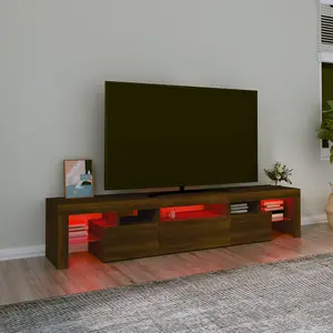 Berkfield TV Cabinet with LED Lights Brown Oak 200x36.5x40 cm