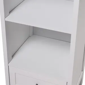 Classic White Wooden Tall Cabinet with Shelves and Drawers for Bedroom Living Room