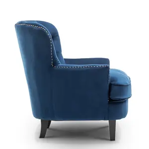 Velvet Blue Buttoned Ava Accent Chair