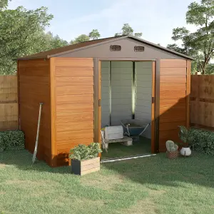 Outsunny 9 x 6ft Garden Shed Wood Effect Tool Storage Sliding Door Wood Grain