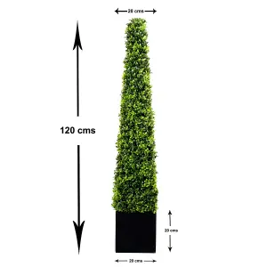 GreenBrokers 2 x Artificial Boxwood Pyramid Trees in Black Square Planter 120cm/4ft