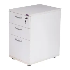 Nautilus Designs 3 Drawer Bedside Table White Desk High Pedestal Home Office Bedroom Furniture 600mm depth