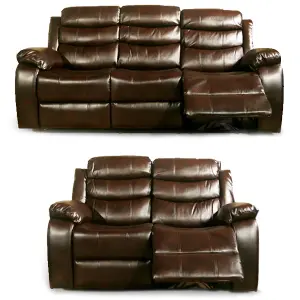 Venlo Brown Leather Like Manual Reclining Sofa Suite 3 Seater and 2 Seater