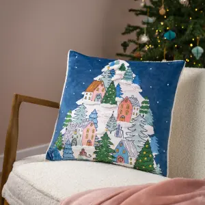 furn. Snowy Village Tree Feather Filled Cushion