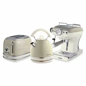 Ariete ARPK16 Vintage Retro Dome Kettle, Toaster & Espresso Coffee Machine Set, Beige