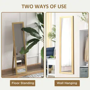 Mahalet Rectangle Wood Floor Mirror Gold