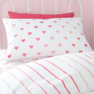 Catherine Lansfield Bedding So Soft Hearts and Stripes Duvet Cover Set with Pillowcases Two Pack Pink White