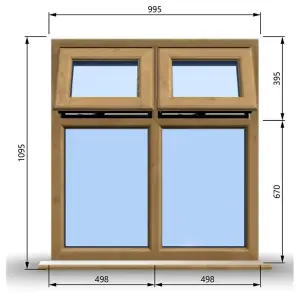 995mm (W) x 1095mm (H) Wooden Stormproof Window - 2 Top Opening Windows -Toughened Safety Glass