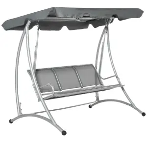 Outsunny 3 Seat Metal Fabric Backyard Balcony Patio Swing Chair w/ Canopy Grey