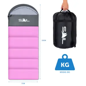 SAIL 'One' Waterproof Sleeping Bag 3-4 Season Indoor & Outdoor Camping Hiking - Pink