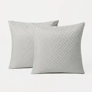 Brentford Pack of 2 Pinsonic Cushion Covers Filled Luxury, Silver - 45 x 45cm