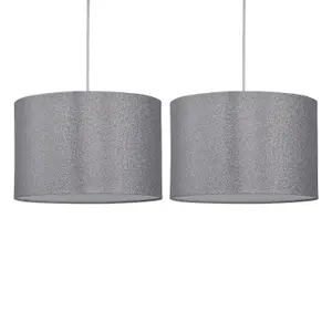 First Choice Lighting Set of 2 Silvery Grey Glitter 33cm Pendant Lightshades