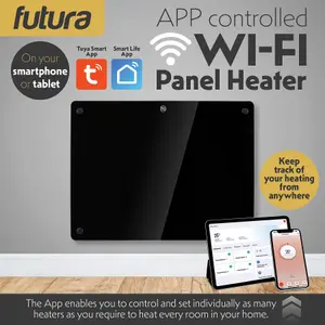 Futura Electric 1000W WIFI Glass Radiator Panel Heater Black Wall Mounted or Floor Standing Bathroom Safe, Timer and Thermostat