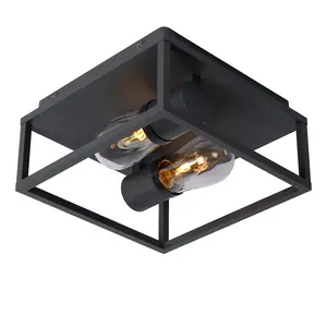 Lucide Carlyn Modern Flush Ceiling Light Bathroom - 2xE14 - IP54 - Black