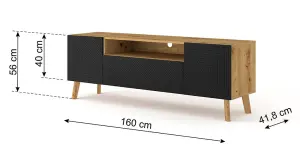 Modern Luxi TV Cabinet in Black W1600mm x H560mm x D420mm