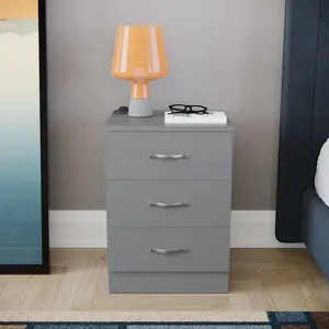 Maybery 3 - Drawer Bedside Table Nightstand Grey