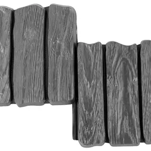 Anthracite Grey Lawn Edging Border - 2.26 m / 7.4 ft Long Garden Palisade with Wood Bark Effect - Fencing with Ground Stakes