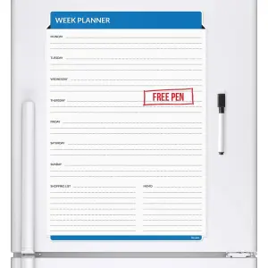 Blue Week Planner Magnetic Fridge Board With Marker Dry Wipe White Board & Pen