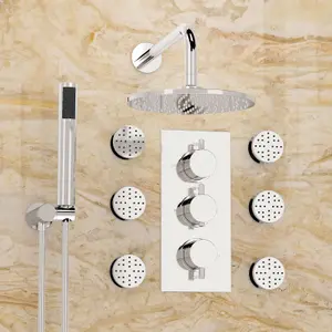 Flora 3 Dial 3 Way Round Set - Shower Head, Handset & Body Jets