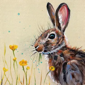 Louise Brown Buttercup Bunny Framed Canvas Print Cream/Brown (30cm x 30cm)