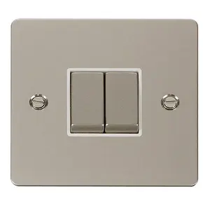 Flat Plate Pearl Nickel 10A 2 Gang 2 Way Ingot Light Switch - White Trim - SE Home