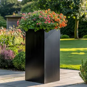 75cm Zinc Matte Black Tall Square Planter