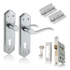 XFORT Polished Chrome London Suite Lever Lock Pack, Door Handle Complete Set.