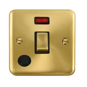 Curved Satin / Brushed Brass 1 Gang 20A Ingot DP Switch With Flex With Neon - Black Trim - SE Home