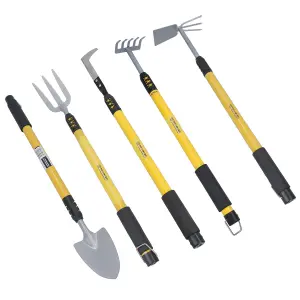 Garden Fork, Weeder, Shovel, Hoe and Rake with Telescopic Handles 25in to 37in