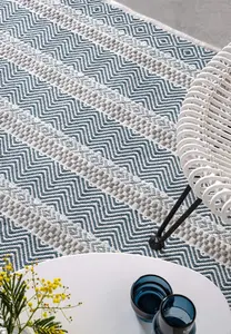 Blue Outdoor Rug, Geometric Striped Stain-Resistant Rug For Patio Decks Garden, 2mm Modern Outdoor Rug-160cm X 230cm