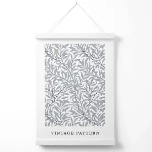 Vintage William Morris Grey Willow Pattern Poster with Hanger / 33cm / White