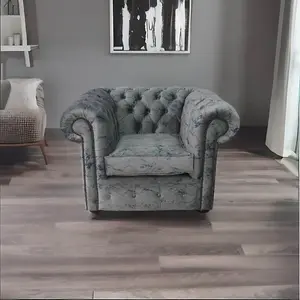 Chesterfield Low Back Club ArmChair Marble Real Velvet Fabric In Classic Style