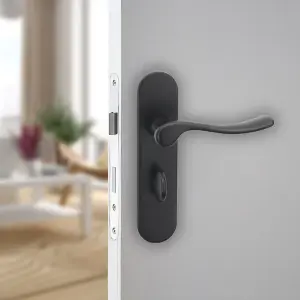 URBNLIVING 174mm Length 2 Pcs Berkshire Metal Lever Latch Door Black Handles Bathroom Set