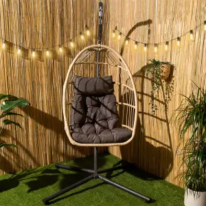 Hanging Egg Chair Outdoor Garden Furniture Patio Seat Pad Pod Seat Swing, Natural