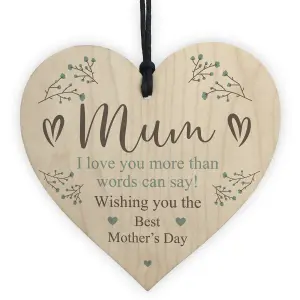 Hanging Wood Heart Mothers Day Gift For Mum From Daughter Son Keepsake