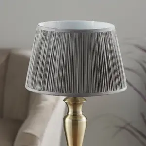 Table Lamp Antique Brass & Charcoal Grey Silk 60W E27 Bedside Light e10524