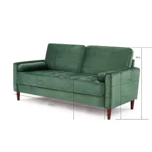 Edward Velvet Sofa 3 Seater Luxury Velvet Sofa Couch Settee Bolster Cushions, Green