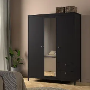 Madrid  Wardrobe with 2 doors + 1 mirror door + 2 drawers Matt Black