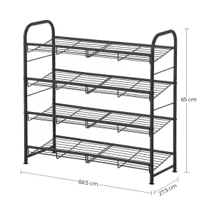 SONGMICS Shoe Rack, 3-Tier Shoe Organizer, Metal Shoe Shelf Storage with 4 Side Hooks, Holds 12 Pairs of Shoes Rack