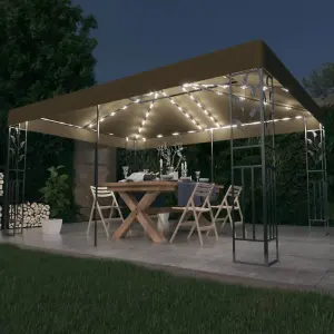 Berkfield Gazebo with Double Roof&LED String Lights 3x4 m Taupe