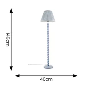 ValueLights Bobbles Powder Blue Bobbin Floor Lamp with Blue Pleated Shade - LED Bulb Included